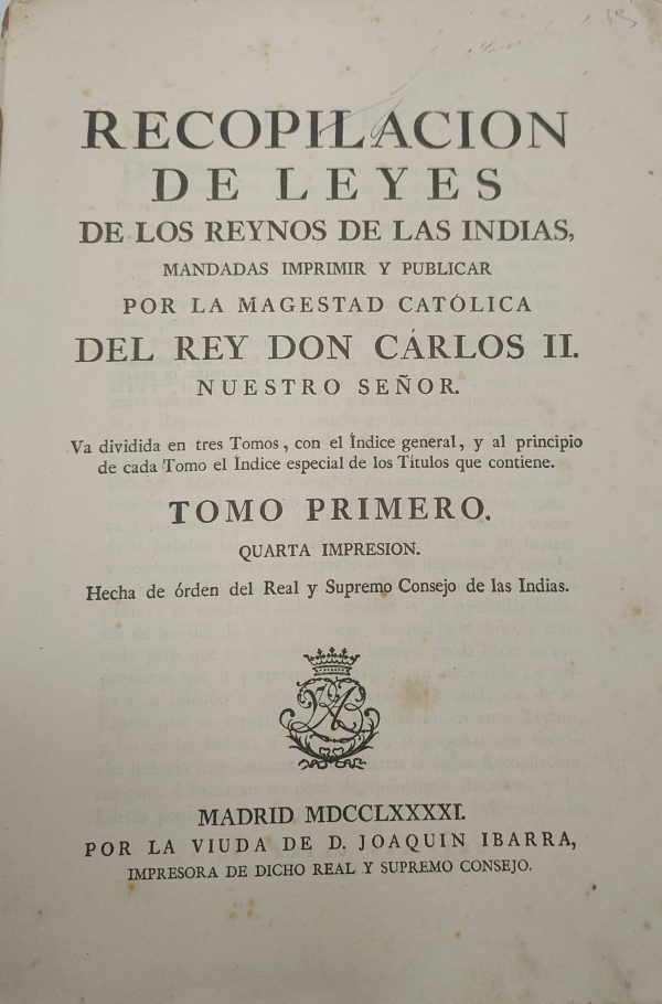 Recopilación de leyes de los reinados de las indias