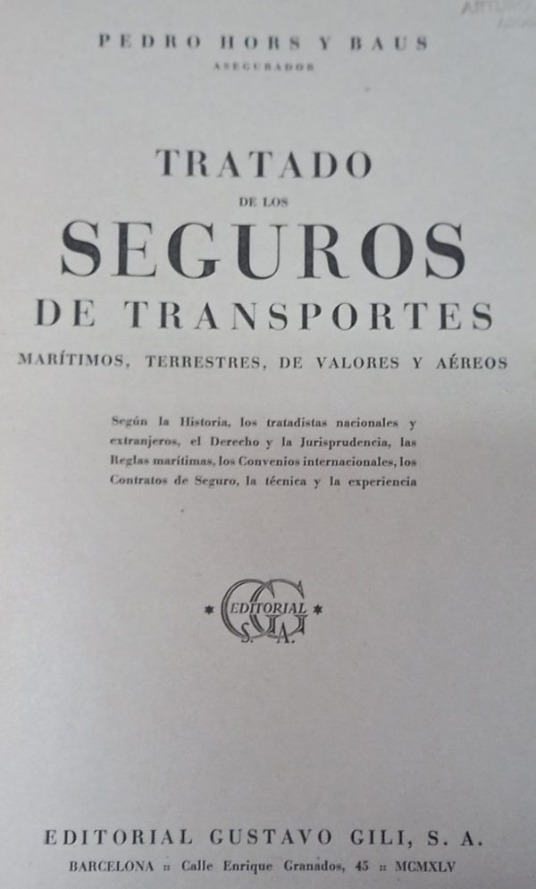 TRATADO DE LOS SEGUROS DE TRANSPORTES
