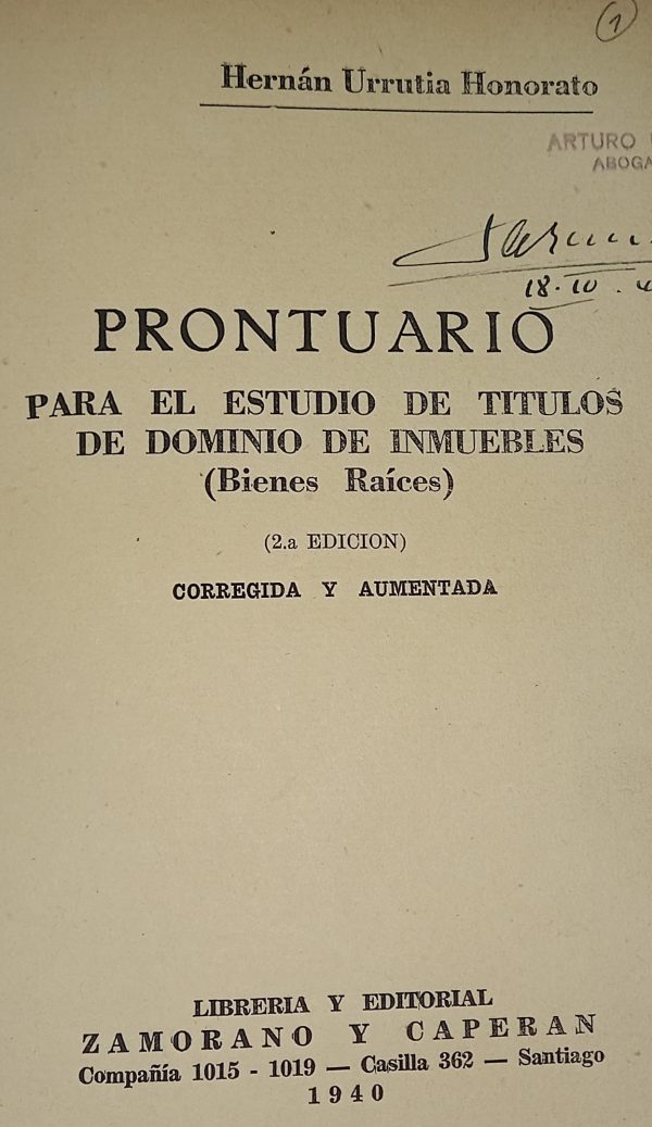 PRONTUARIO PARA EL ESTUDIO DE TITULOS DE DOMINIO EN INMUEBLES